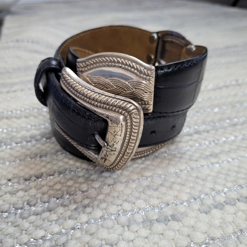 Fossil vintage leather & silver platted western belt - Picture 3 of 9